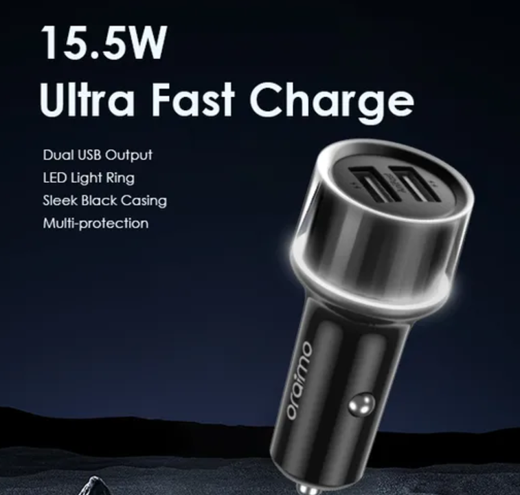 Oraimo OCC-1152D Highway 15.5w Dual Fast Charging Car Adapter - Black