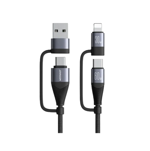 كابل شحن جوي رووم 4 في 1، USB-A وType-C الى Lightning, Type-C، بطول 1.2 متر، SA37-2T2 - أسود