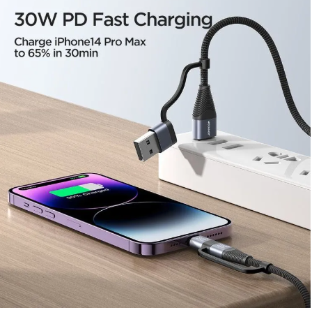 كابل شحن جوي رووم 4 في 1، USB-A وType-C الى Lightning, Type-C، بطول 1.2 متر، SA37-2T2 - أسود