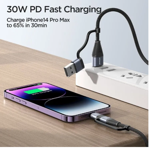 كابل شحن جوي رووم 4 في 1، USB-A وType-C الى Lightning, Type-C، بطول 1.2 متر، SA37-2T2 - أسود