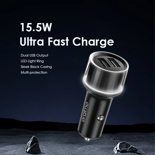 Oraimo Highway 15 15.5W Car Charger with 3-in-1 Cable, OCC-1152D-X93 - Black
