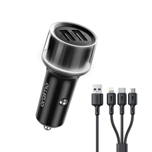 Oraimo Highway 15 15.5W Car Charger with 3-in-1 Cable, OCC-1152D-X93 - Black