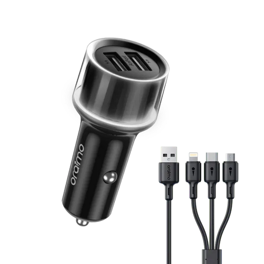 Oraimo Highway 15 15.5W Car Charger with 3-in-1 Cable, OCC-1152D-X93 - Black