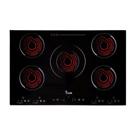 مسطح كهرباء اي كوك بلت ان، 5 شعلات، 90 سم، اسود زجاجي - BH5090C-F